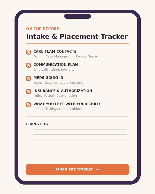 Preview of the Intake & Placement Tracker form