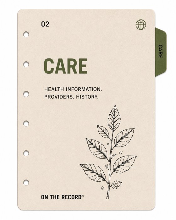 On The Record 'Care' divider card — health information, providers, history